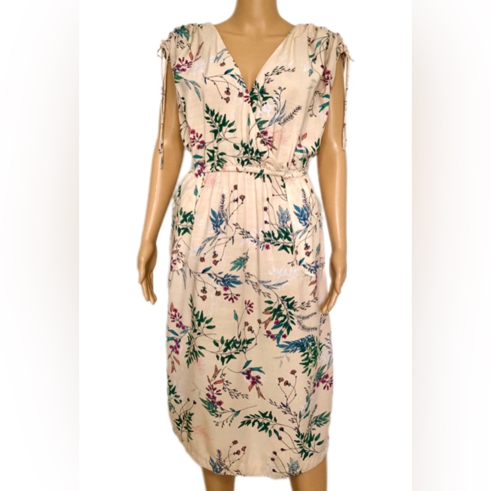 Floral Tie-Shoulder Midi Dress in Blush